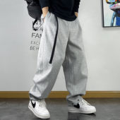 健身运动裤 青年百搭宽松垂感直筒裤 子腰带按扣装 男士 饰春秋卫裤 男