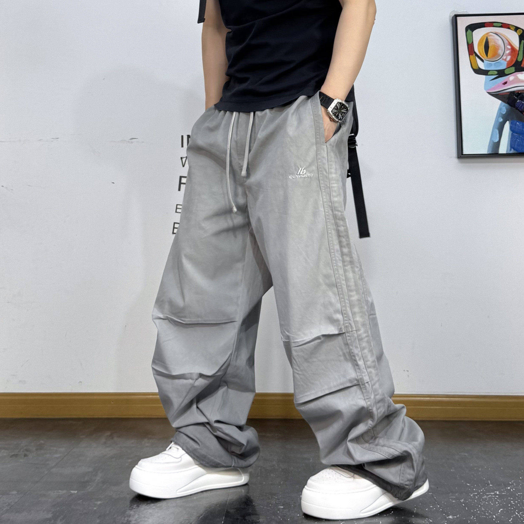 早秋新款伞兵长裤口袋中腰休闲裤日系工装裤印花直筒百搭潮流裤子,男装,休闲裤,淘宝优惠券,粉丝福利购,淘宝优惠卷