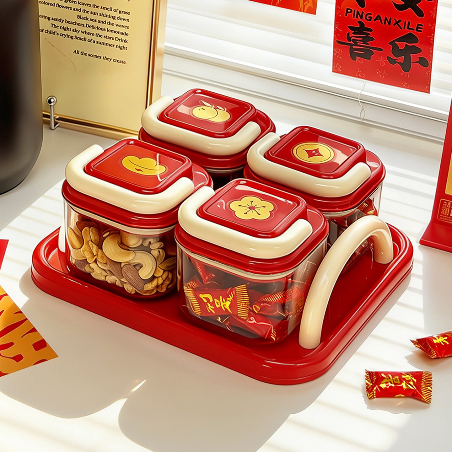新年干果盘客厅茶几家用密封坚果瓜子分格收纳盒干果盒零食糖果盒,餐饮具,果盆/果盘/果篮,淘宝优惠券,粉丝福利购,淘宝优惠卷
