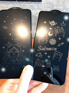 可爱卡通适用iPhone16息影钢化膜15promax全屏卡通14苹果13手机膜12防爆钢化膜11新款贴膜15plus女款xr息影膜