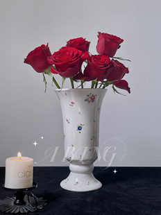 中古奶油翠花高温陶瓷23cm可水培花卉鲜花多头玫瑰百合芍药翠花