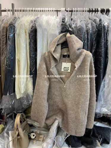 MH家 韩版时尚百搭宽松显瘦连帽拉链针织开衫加厚毛衣外套女