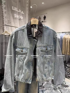 宽松休闲百搭拼皮牛仔外套女短款 韩版 夹克上衣 2026春新款 MH家