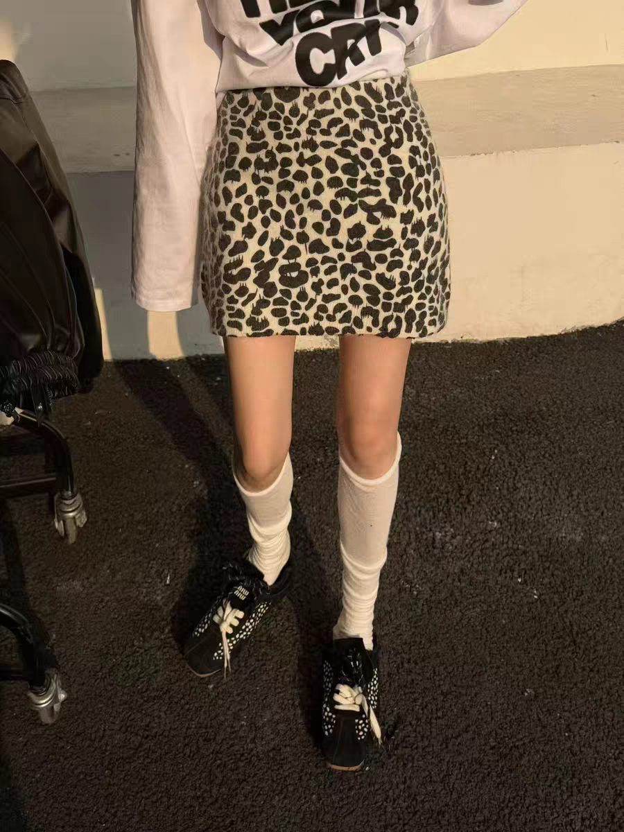 MH家 2026春季新款韩版复古豹纹半身裙女高腰显瘦百搭A字短裙