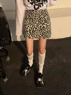 MH家 2026春季新款韩版复古豹纹半身裙女高腰显瘦百搭A字短裙