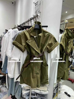 MH家 2025春夏新时尚翻领收腰显瘦工装连体裤女休闲阔腿短裤