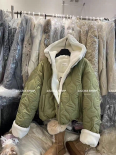 MH家 宽松显瘦百搭连帽羊羔毛外套女加厚保暖棉服 2025冬韩版