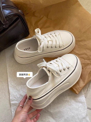 MH家 厚底帆布鞋女2026新款夏季透气轻便时尚百搭小个子休闲鞋