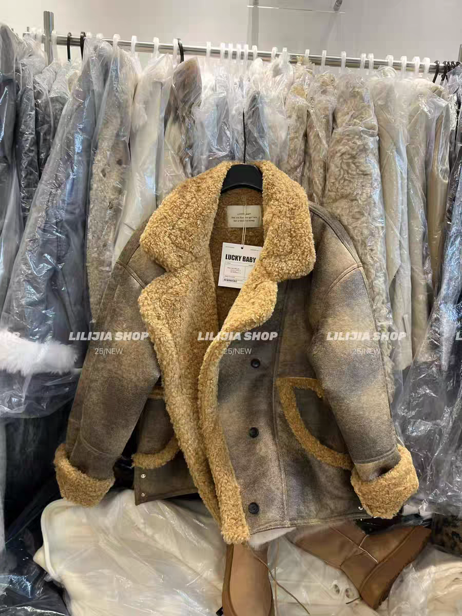 MH家 2025冬新款韩版宽松显瘦百搭加厚外套女皮毛一体上衣