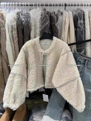 MH家 羊羔毛外套女2024冬季新款皮毛一体加厚休闲宽松短款上衣