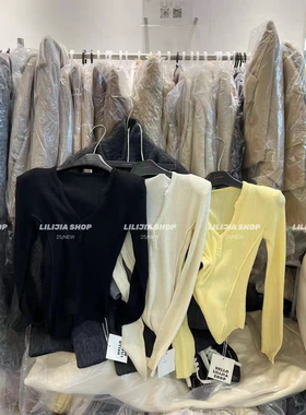 MH家 2025秋冬新款韩版时尚百搭显瘦V领三扣长袖针织女T恤上衣