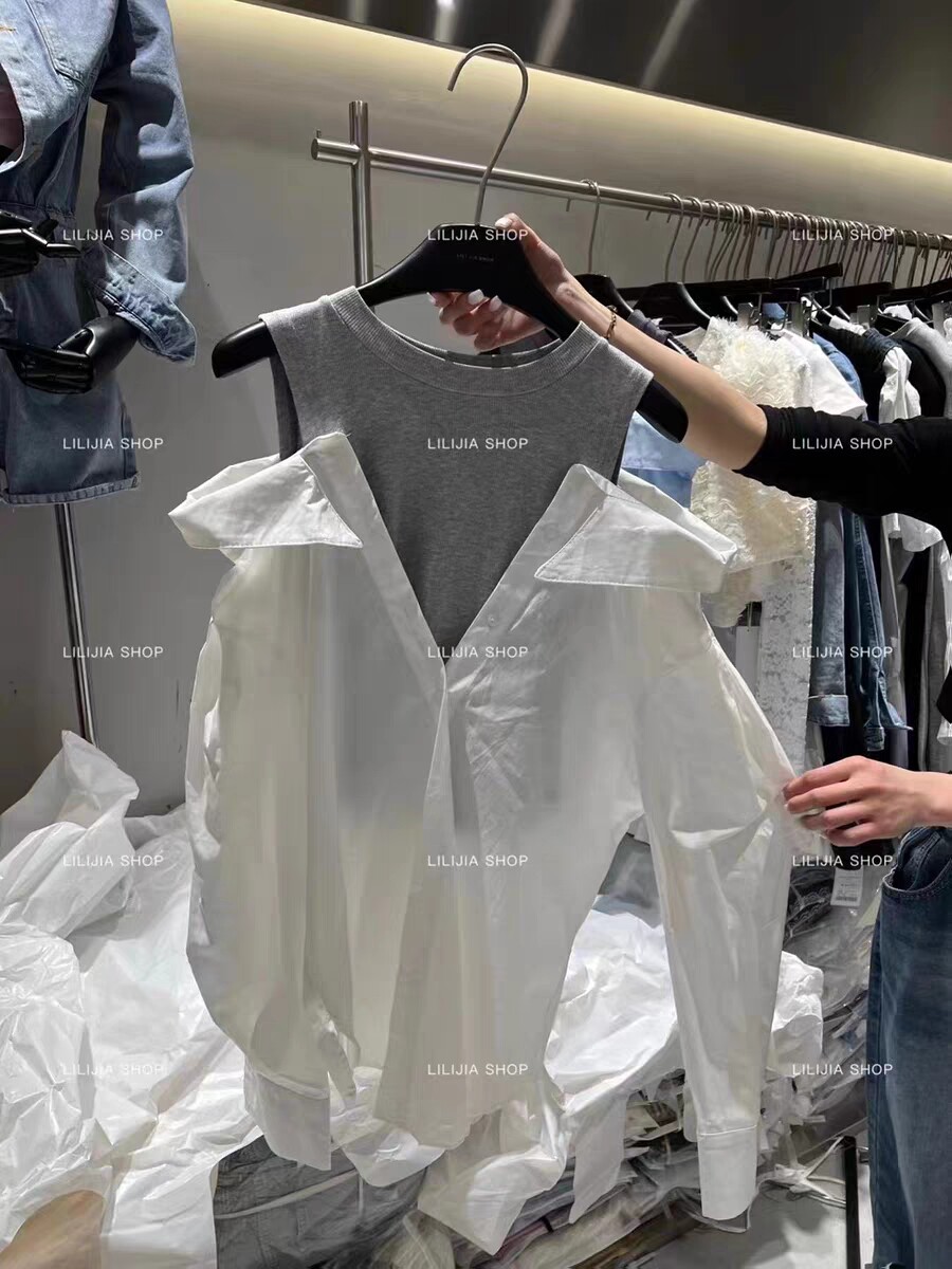 thumbnail for Mh Home Off-Shoulder Shirt for Women 2026 Spring/Summer New Design Long-Sleeve Mid-Length Casual Slimming Top