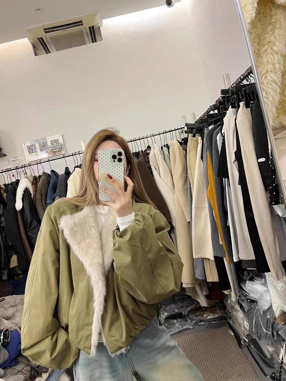 MH家 2025秋冬新款韩版时尚百搭宽松显瘦毛毛拼接棉服外套女