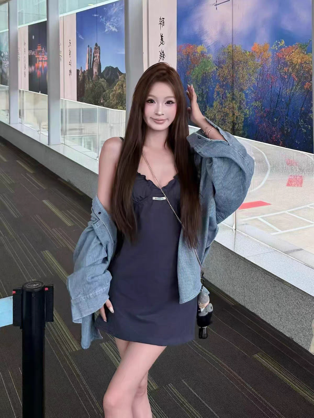MH家 2026秋季新款韩版时尚条纹宽松牛仔衬衫百搭外套女