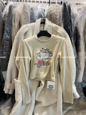 MH家 韩版2025新款卡通印花磨毛长袖T恤女修身显瘦打底衫上衣