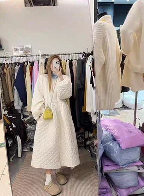 MH家 2025秋冬新款韩版时尚百搭宽松显瘦菱格棉服连衣裙女加厚