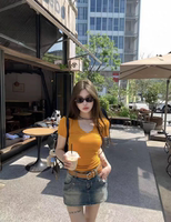 MH家 2026夏新款韩版时尚百搭宽松显瘦v领设计感小众短袖T恤女