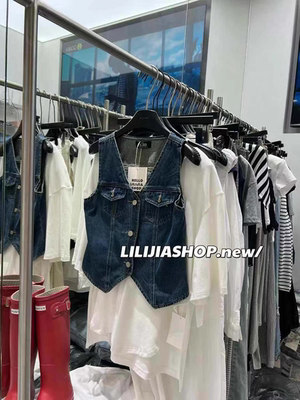 MH家 2025夏季韩版时尚百搭牛仔马甲女法式无袖单排短款v领上衣