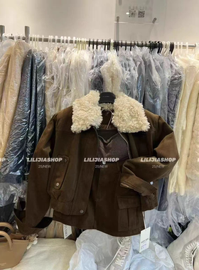 MH家 2025秋冬韩版时尚宽松显瘦毛领加厚夹克外套女牛仔裙套装