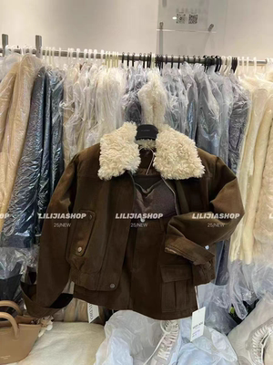 MH家 2025秋冬韩版时尚宽松显瘦毛领加厚夹克外套女牛仔裙套装