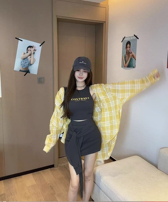 MH家 2025夏季新款时尚百搭显瘦宽松长袖格子薄款防晒衬衣