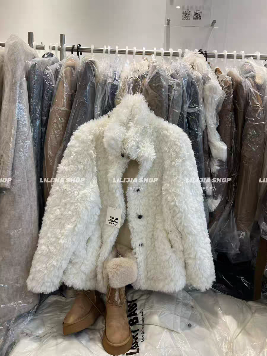 MH家 2025秋冬新款韩版宽松显瘦百搭加厚保暖毛毛外套女