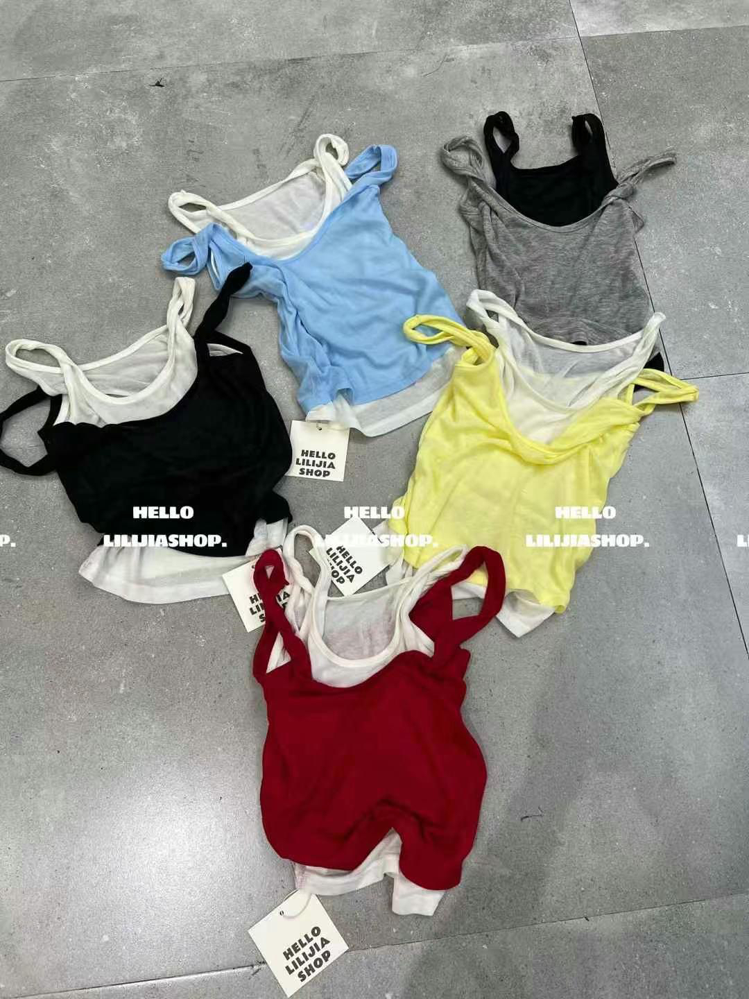 MH家 2025夏季新款女装潮流辣妹风外穿撞色设计假两件吊带背心