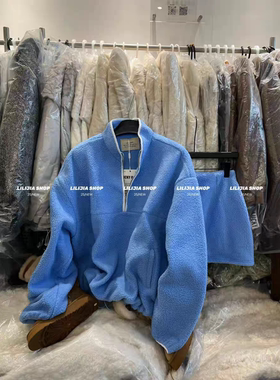 MH家 运动风套装女秋冬小众设计感颗粒绒休闲卫衣短裙两件套