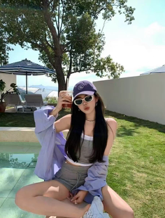 时尚 百搭防晒长袖 衬衫 MH家 短裤 韩版 吊带背心 三件套 2026新款