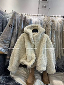 韩版 MH家 2025冬新款 宽松显瘦百搭连帽毛毛外套女皮毛一体上衣