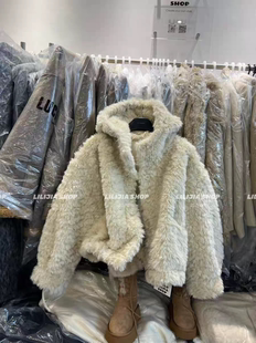 宽松显瘦百搭连帽毛毛外套女皮毛一体上衣 韩版 MH家 2025冬新款