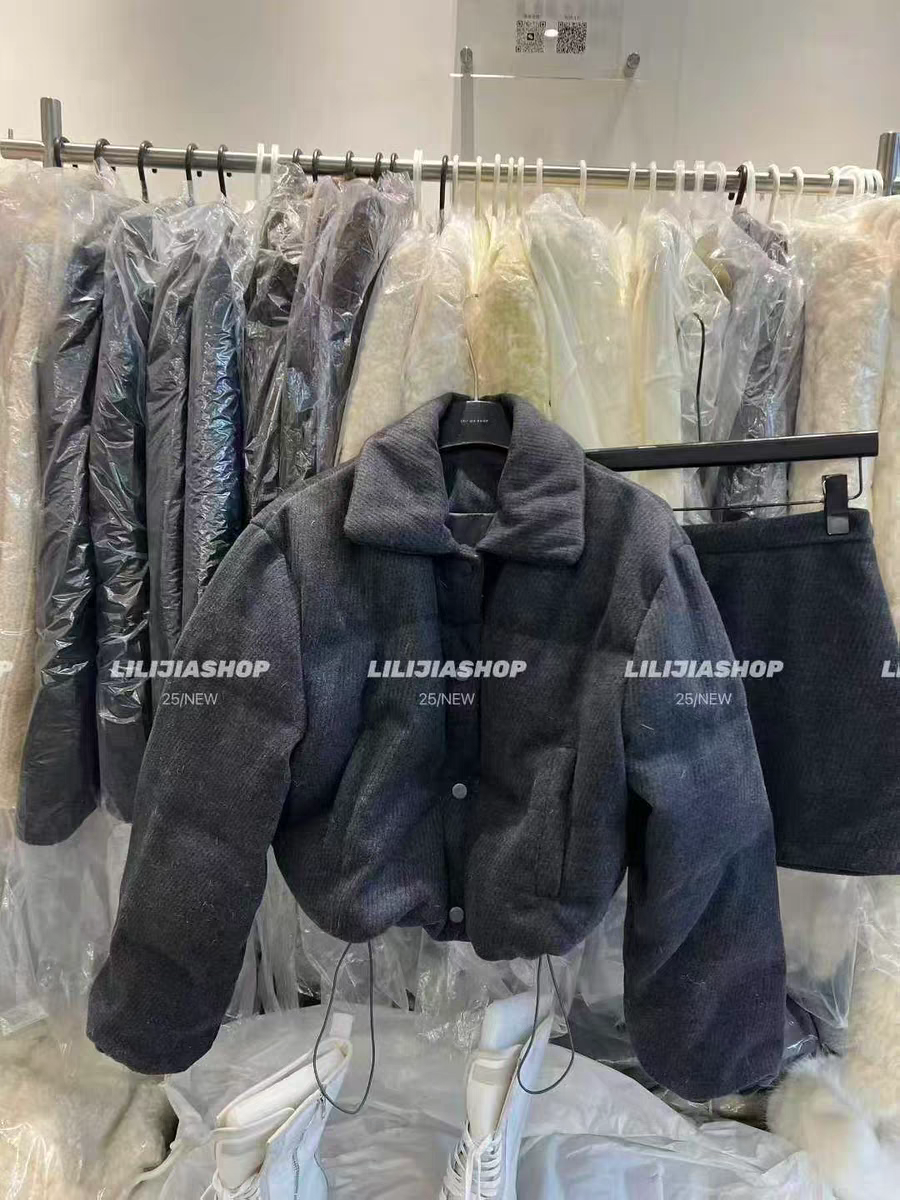 MH家 韩版冬外穿新款韩系翻领短款羽绒外套+半身裙a字短裙套装