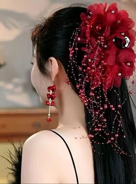 红色流苏发夹新娘汉服头饰