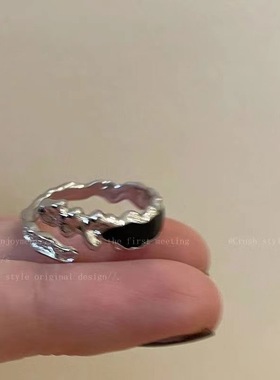 黑色滴釉开口戒指女夏ins小众高级感设计食指戒时尚个性百搭指环