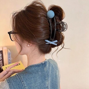 新款感圆珠回形针抓夹珍珠别针后脑勺盘发夹大号鲨鱼夹发饰