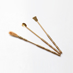 铜本色款 香道用具用品 纯铜香铲香勺灰押香道三件套香篆空熏香拓