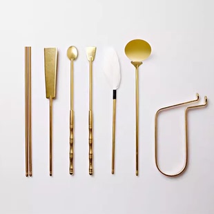 香勺 侧平押 香铲 羽扫 银叶夹香具 香道纯铜七件套 灰押 香筷