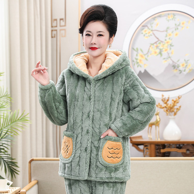 施黛莉妈妈冬季加厚加绒睡衣