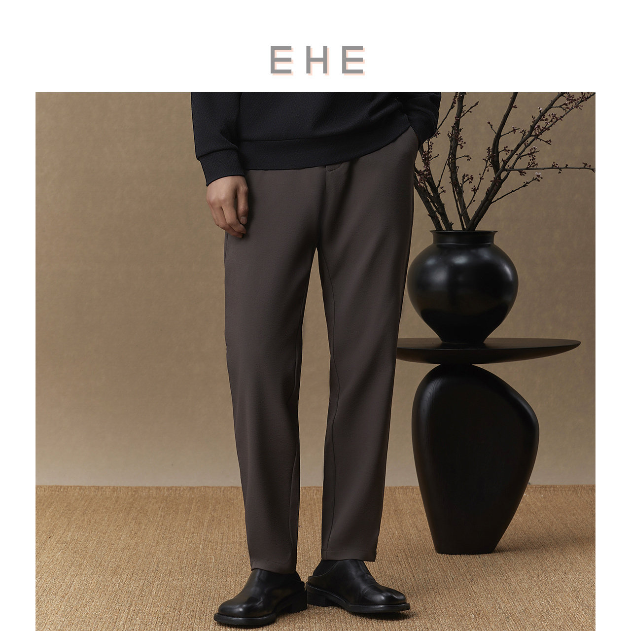EHE男装 秋季新款滴胶抽绳松紧腰 轻盈垂顺滑爽休闲裤男,男装,休闲裤,淘宝优惠券,粉丝福利购,淘宝优惠卷