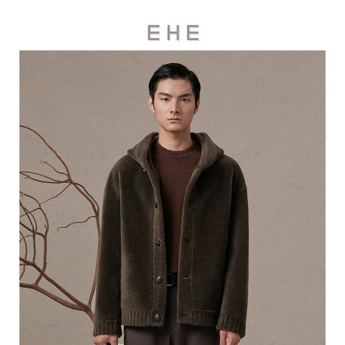 EHE男装100%绵羊连帽皮毛服男