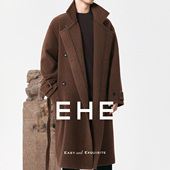 EHE男装 100%澳洲细支羊毛温暖轻盈磨毛翻领长大衣男2025秋冬新款