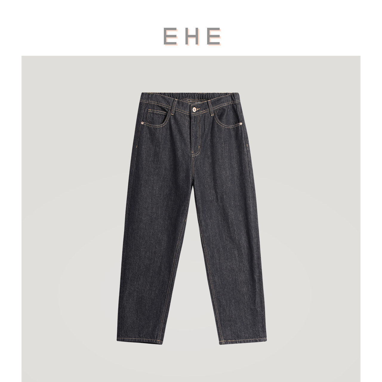 EHE男装100%棉抽绳腰宽松直筒阔腿美式复古休闲牛仔裤男春秋季,男装,牛仔裤,淘宝优惠券,粉丝福利购,淘宝优惠卷