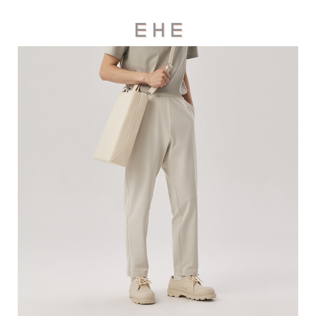 【经典百搭】EHE男装双色抽绳直筒经典百搭时尚休闲裤男春夏新款