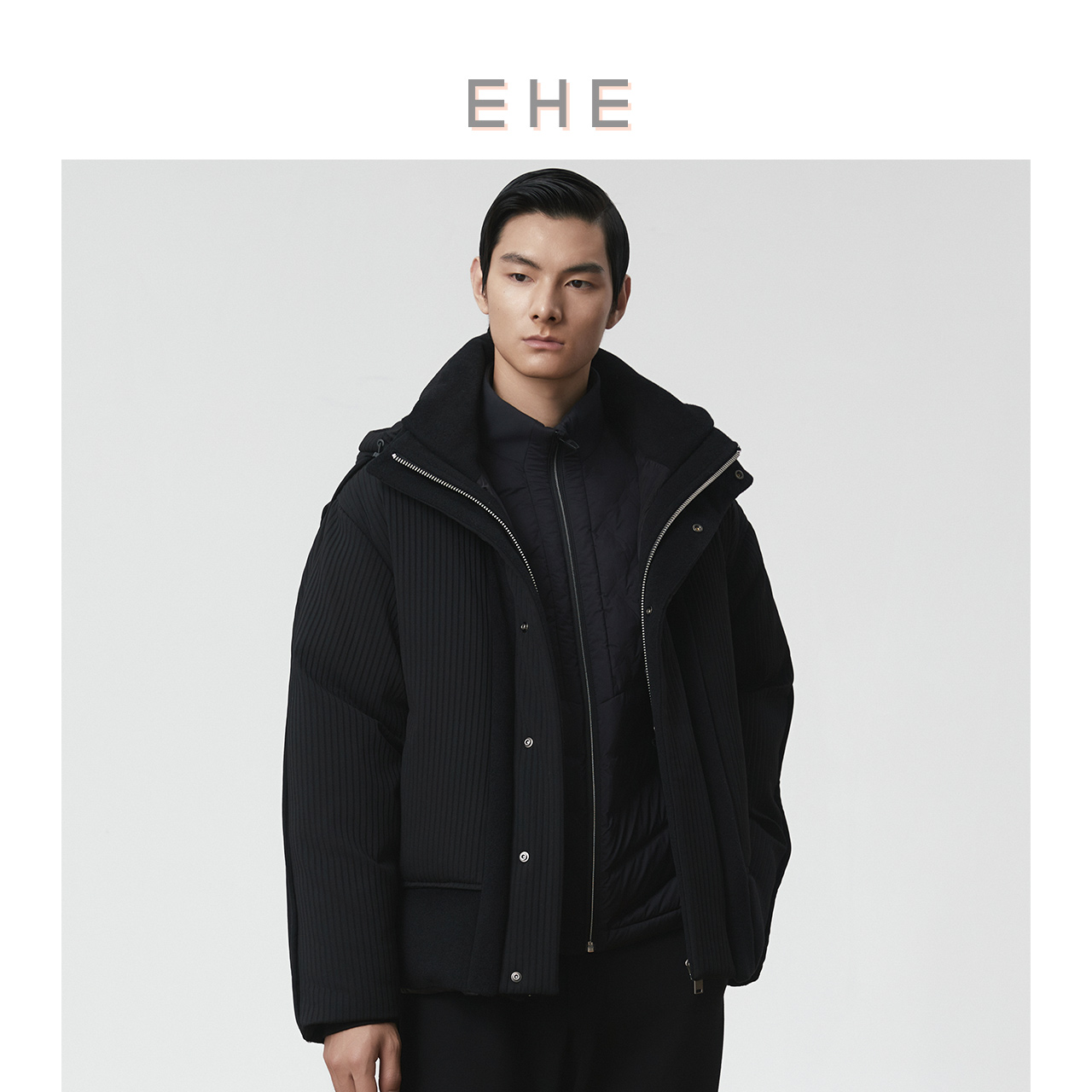 EHE男装90%白鸭绒休闲设计感通勤连帽短款羽绒服男冬季新款