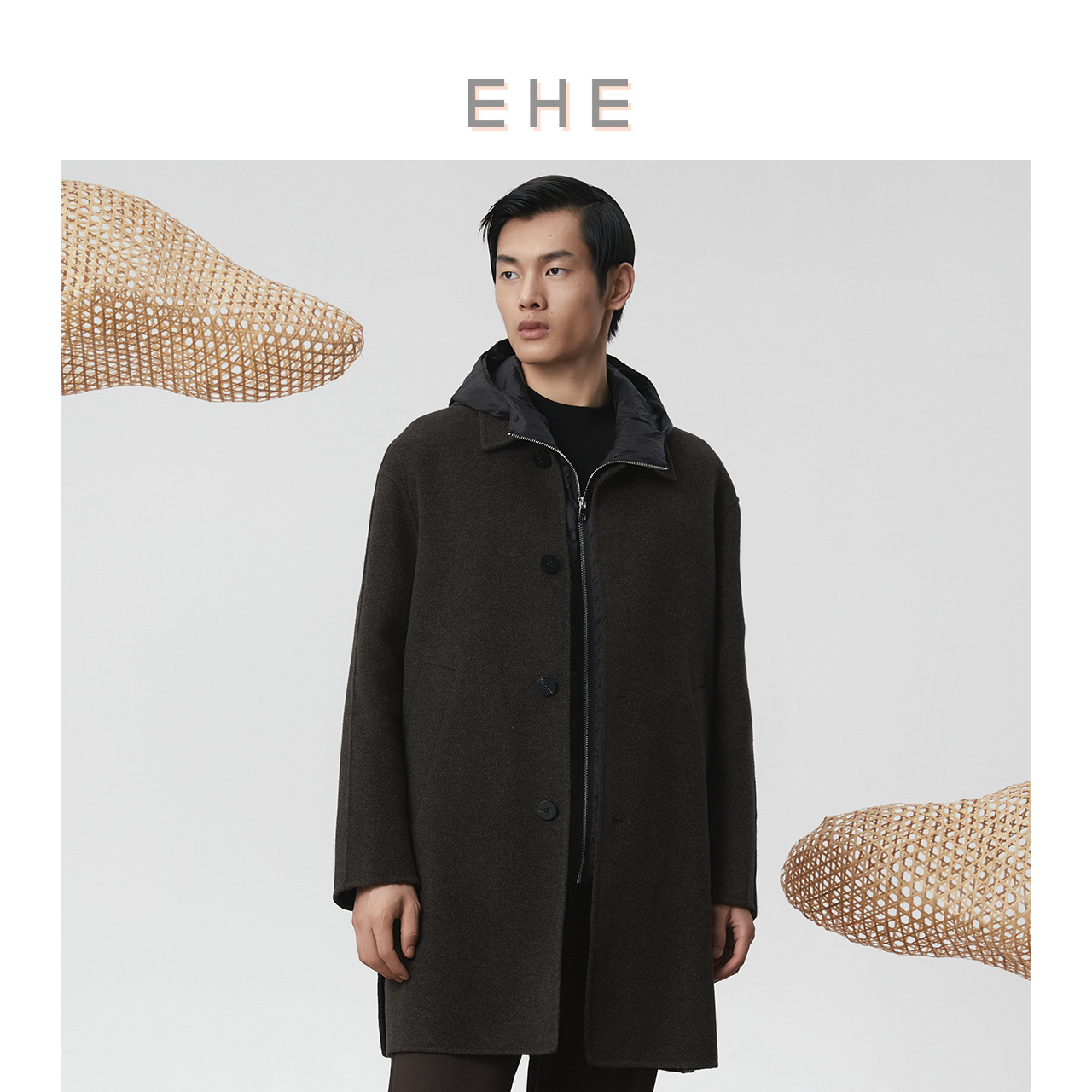 ehe90%白鸭绒羊绒羊驼毛羽绒服