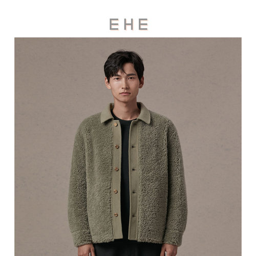 EHE男装100%绵羊毛皮毛一体毛服