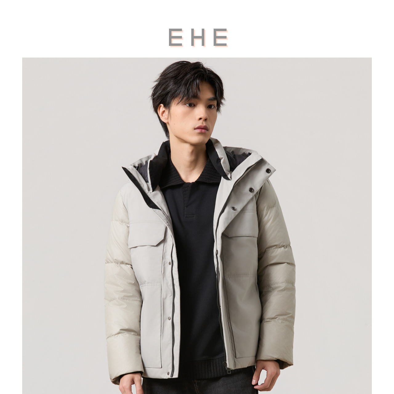EHE男装白鹅绒连帽羽绒服男