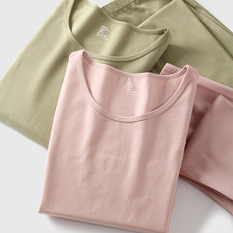 秋冬纯棉保暖套装女纯色厚棉大码打底内衣修身薄款秋衣秋裤棉毛衫