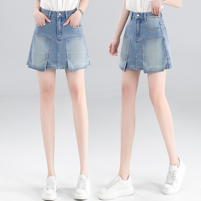 夏季女高腰显高显瘦工装牛仔裙裤