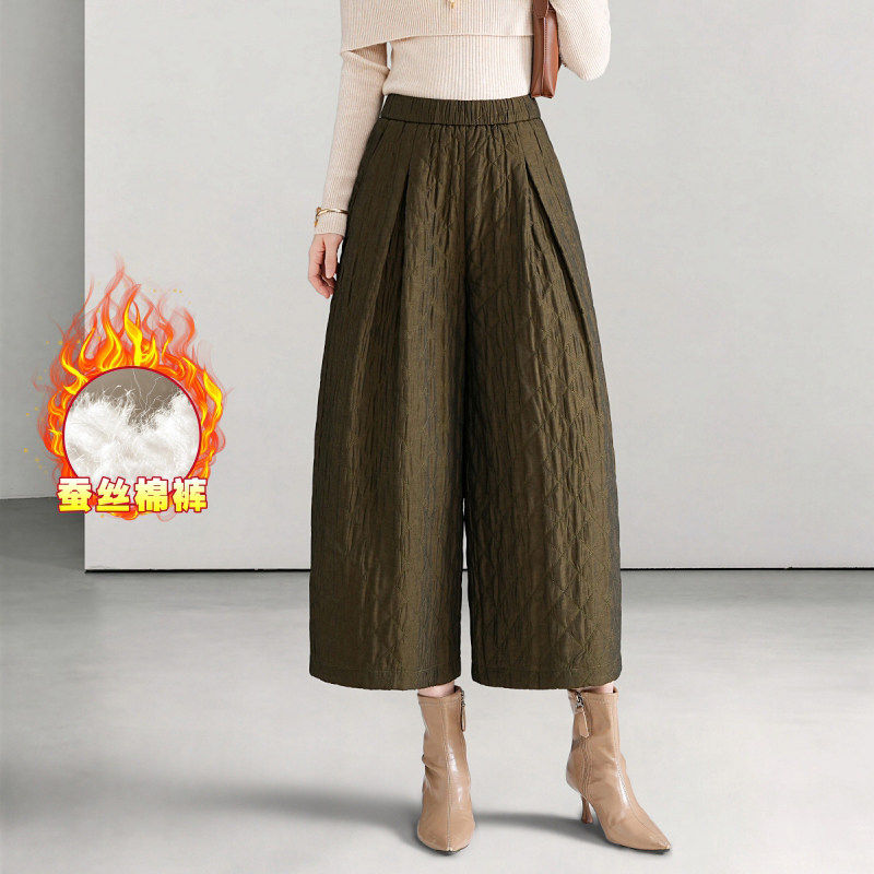 大码高腰显瘦加绒阔腿八分裤
